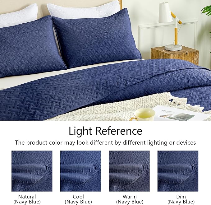 FLYMME Oversized King/California King Quilt Set 118"x106", Navy 3-Piece Floor-Length Bedspread, Premium Microfiber Lightweight Coverlet for King/California King Bed (1 Quilt, 2 Shams)