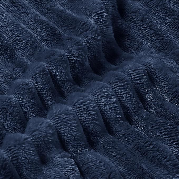 BEDELITE 3D Ribbed Jacquard Navy Fleece Twin Blanket for Bed, 60x80 Inch | Soft Warm Decorative Fluffy Blanket, Cozy Plush Lightweight Fuzzy Throw Blanket for Couch Sofa Room Decor, Gift for Women