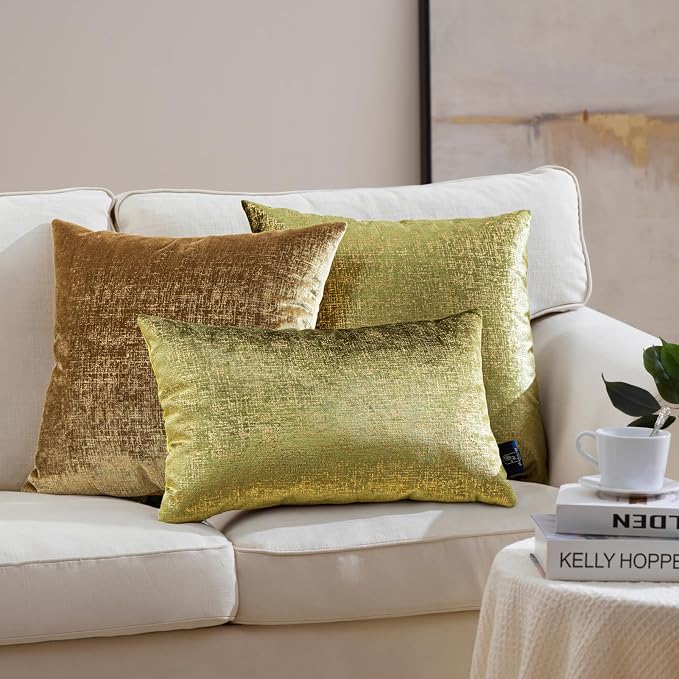 Phantoscope Pack of 2 Sparkling Velvet Decorative Solid Throw Decorative Pillow Cover Soft Gold Glitter Square Cushion Cover Pillowcase for Couch Bed and Chair, Green, 20 x 20 inches, 50 x 50 cm