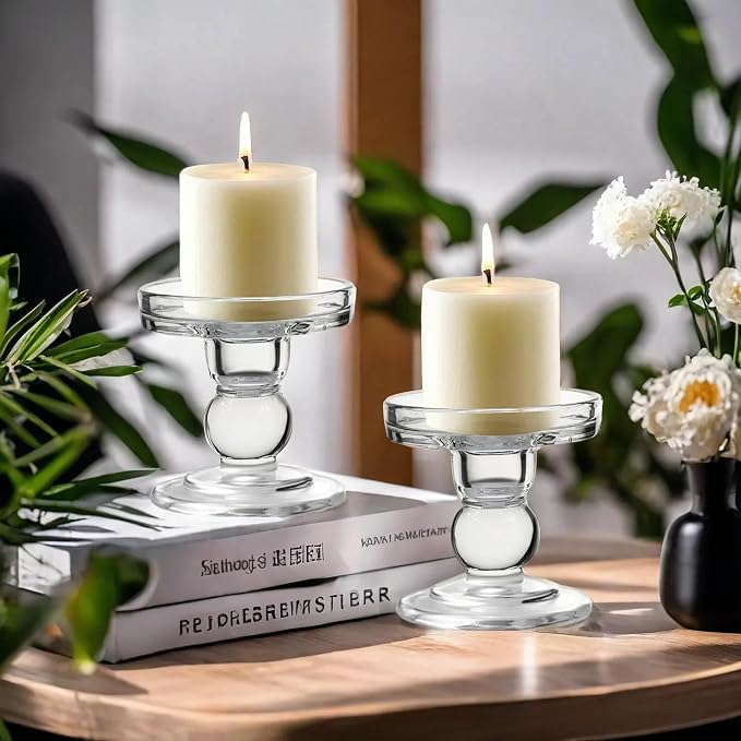 Glass Candle Holders for Pillar Candle, Unity Candle Holder Set of 3 for Wedding Ceremony Set, Candlestick Holder for Table or Home Decoration