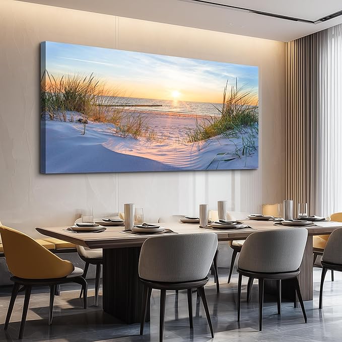 MHARTK66 Wall Decor for Living Room Large Canvas Wall Art for Bedroom Modern Office Pictures Blue Sun Beach Grass Ocean Landscape Paintings Canvas Art Prints Home Decorations