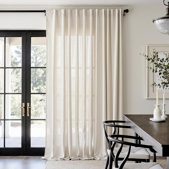jinchan Linen Curtains Light Filtering Back Tab 100x108 Inch 1 Panel Beige | Semi Sheer Curtains 108 inch length for Bedroom Living Room, Modern Farmhouse Drapes with Rod Pocket, Natural Boho Curtains