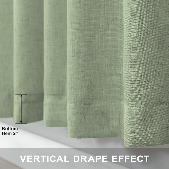 Light Sage Curtains 63 Inch Length for Boys Bedroom 2 Panel Back Tab Pocket Semi Sheer Light Filtering Cotton Textured Soft Sage Green Linen Curtain for Kitchen Living Room Kids Dining Farmhouse 52x63
