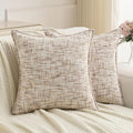 FUTEI Pack of 2 Chenille Tweed Vintage Throw Pillow Covers 16x16 Inch Soft Decorative Cushion Case Modern Farmhouse Accent for Couch Bed Living Room, Beige Brown