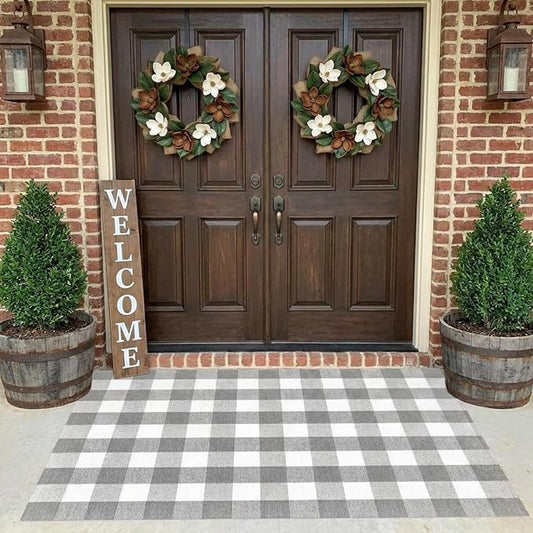 Buffalo Plaid Outdoor Rug 4x6 Ft Gray and White Checkered Area Rug Washable Indoor Outdoor Rugs for Entryway,Hallway, Kitchen, Living Room, Dining Room, Bedroom