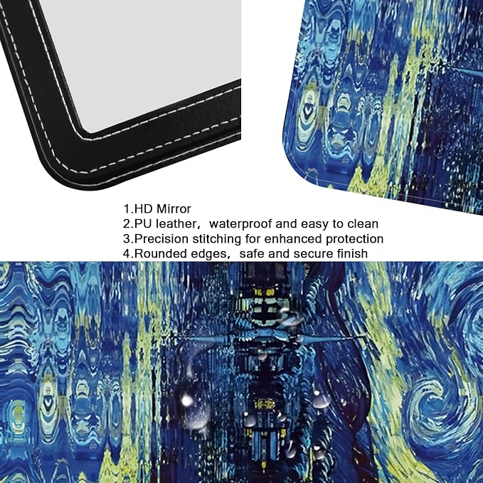 Folding Mirror Portable, Travel Makeup PU Portable Adjustable Rectangular Ultrathin Vanity Mirror with Stand,Starry Night Van Gogh Cute Mirror Art Artistic Gifts for Women