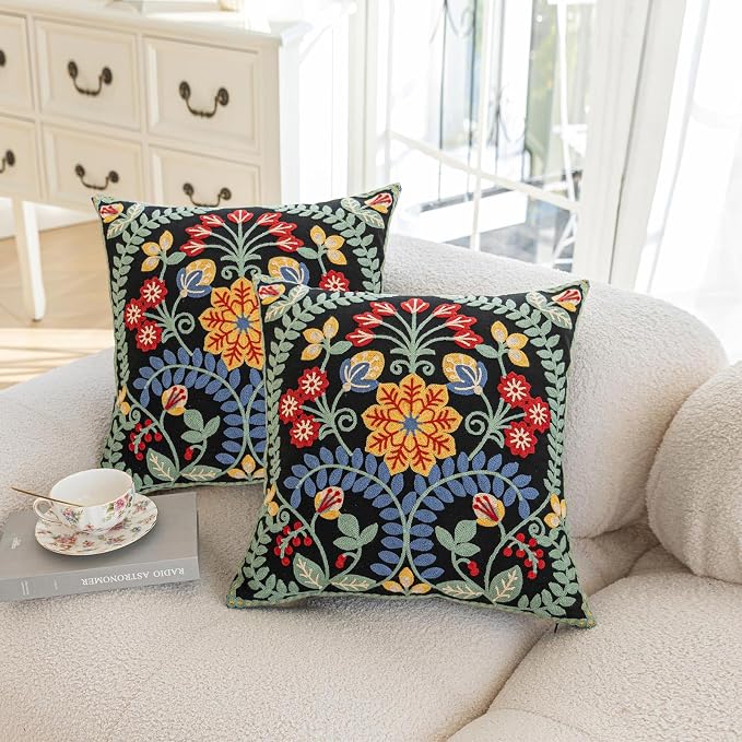 YIcabinet Pack of 2 Throw Pillow Covers,Leaf Snowflake Embroidered Pillow Case Soft Decorative Pillowcases for Home Sofa Couch 18x18 Inch