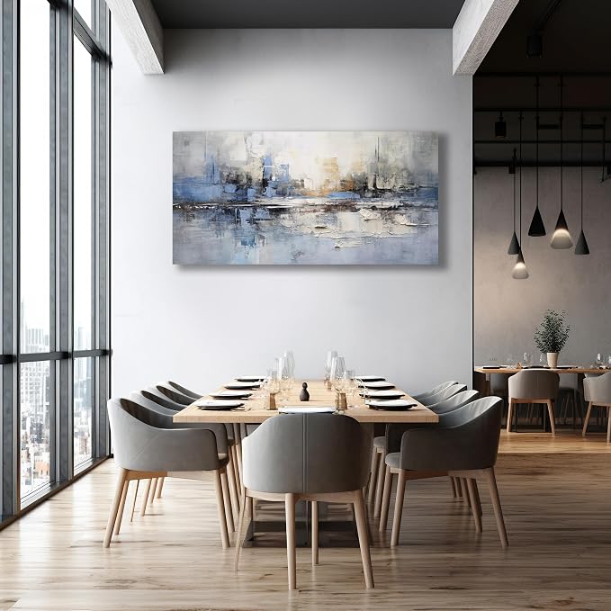VHMING Abstract Wall Art Wall Decor Blue and Gray White Modern Canvas Wall Paintings Abstract Artwork for Living Room Bedroom Bathroom Office Home Decor Can Be Hung Directly 24"x 48"