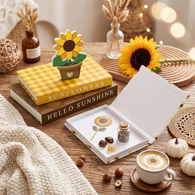 Thyle Sunflower Decorative Faux Books Set, Paper Magnetic Storage Boxes