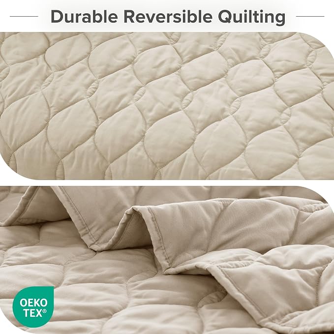 Comfort Spaces Kienna King Quilt Bedding Set 3 Piece, 104"x90" Beige Ogee | Soft Cozy Lightweight Summer Coverlet Cal King, Quilted Bedspreads Extra Layer, Modern Casual Bedroom Decor, OEKO-TEX