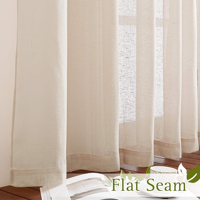 NICETOWN Semi Sheer Beige Curtains 84 inches Long, Grommet Retro Linen Curtains Window Treatments Vertical Drapes Privacy with Light Filter for Living Room, W52 x L84, 2 Panels