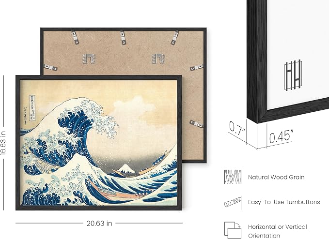 HAUS AND HUES Japanese Traditional Art - Hokusai Classic Kanagawa Wave Print, The Great Wave Poster Japanese Art Wall Decor, Japan Poster Wave Wall Art, Japandi Wall Art (Black Frame, 16x20)