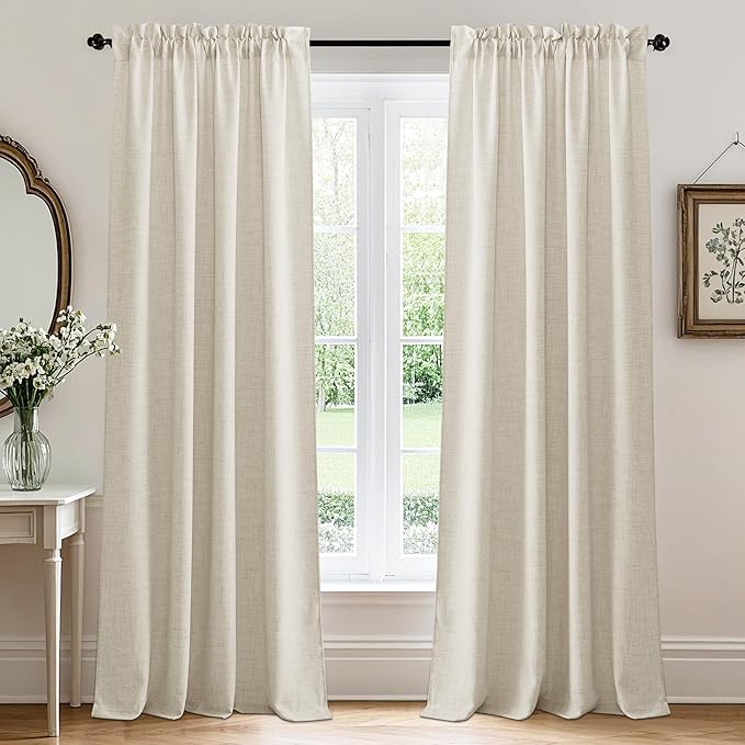RYB HOME Living Room and Dining Room Curtains 102 inches Long | Light Filtering, Privacy Protection, Weave Textured, Rod Pocket, Cream, W52 x L102, 2 Panels Set