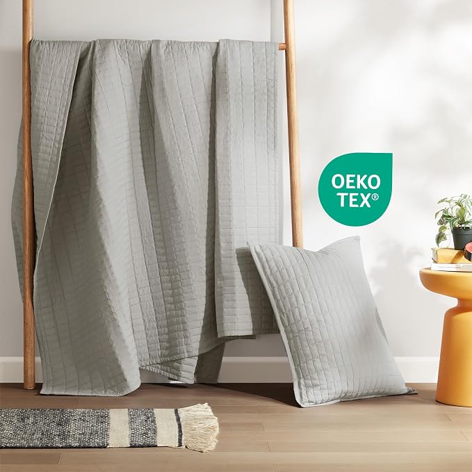 Comfort Spaces Kienna Twin Quilt Bedding Set 2 Piece, 66"x 90" Grey | Soft Cozy Lightweight Summer Twin XL Coverlet for College Dorm, Quilted Extra Layer, Modern Casual Bedroom Decor, OEKO-TEX