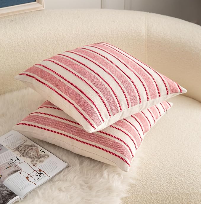 Cethom Christmas Valentines Pillow Covers, Boho Textured Red Pillow Case, Pillow Covers 22 x 22 Inch Set of 2 Valentines Day Decoration, Chair Sofa Bedroom Living Room Home Holiday Decor Cushion Case