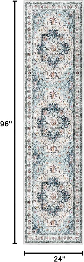 Madane Hallway Runner Rug 2x8 Washable Kitchen Rugs Non-Slip, Blue | Vintage Machine Washable Low-Pile Floor Carpet 8ft, Soft Ultra-Thin Throw Entry Foyer Mat for Entrance Laundry Living Room