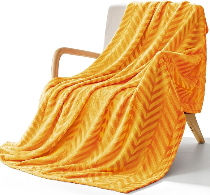 Whale Flotilla Flannel Fleece Throw Blanket for Couch, Lemon Yellow | Lightweight Breathable Soft Sofa Throws, Plush Fluffy Chevron Design Decorative Blankets for All Season, 50x60 Inch