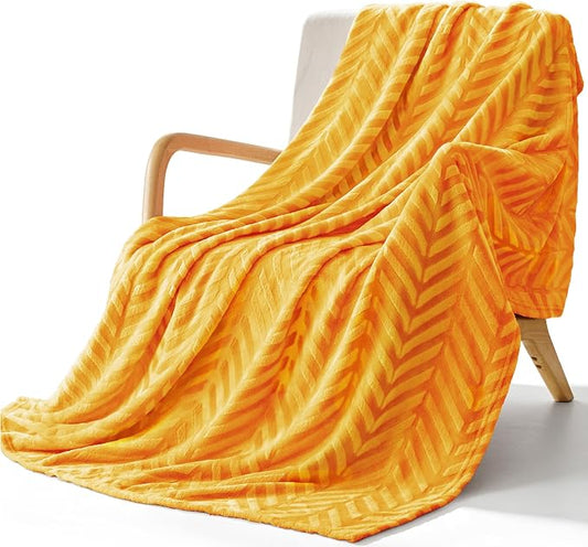 Whale Flotilla Flannel Fleece Throw Blanket for Couch, Lemon Yellow | Lightweight Breathable Soft Sofa Throws, Plush Fluffy Chevron Design Decorative Blankets for All Season, 50x60 Inch