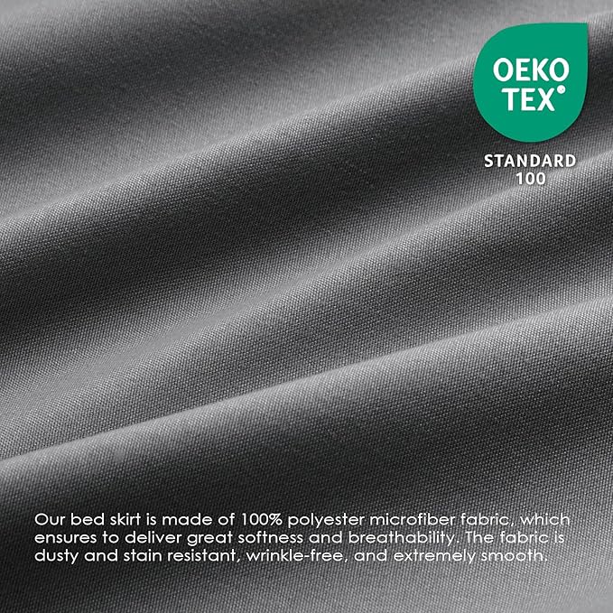 FreshCulture Queen Bed Skirt, Elastic Wrap Around Bed Skirt Queen Size, Bed Skirts for Adjustable Bed, Easy Fit with 22 Inch Drop Length, Hotel Quality Dust Ruffle for Queen Bed (Dark Grey)