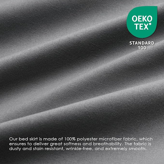 FreshCulture Elastic Bed Skirt - Full Size, 15-Inch Drop, Hotel Quality Dust Ruffle (Dark Grey)
