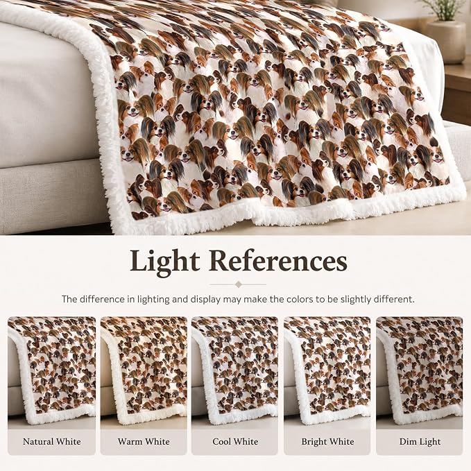 BlessLiving Throw Blanket, Brown Dog Animal Gift, 50x60 in | sherpa fleece fabric, Papillon Dense Pet Blankets Puppy Lovers print, for couch or sofa, pet lovers, easy machine care