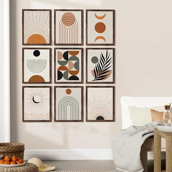 Vittanly 11x14 Picture Frames Set of 9 for Wall Mounting, Brown | Display Pictures 8x10 with Mat or 11x14 without Mat, Engineered Wood with Shatter Resistant Plexiglass, Gallery Photo Frames