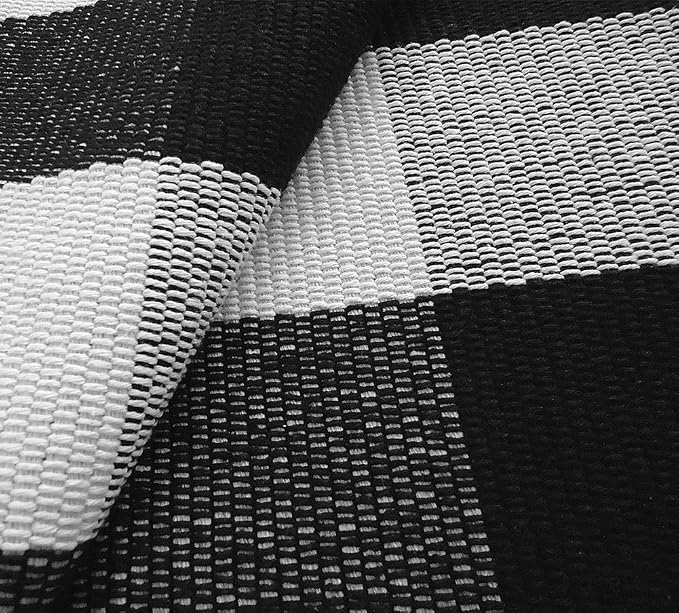 LEVINIS Buffalo Checkered Rug Hand-Woven Cotton Plaid Area Floor Rugs for Living Room Bedroom, 3.9 x 5.9 Feet, Black and White