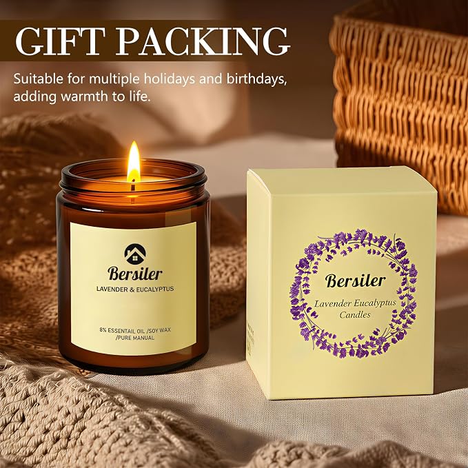 Scented Candles, Lavender Eucalyptus Candles, Soy Wax Candle, Stress Relief and Relax Aromatherapy Candles for Home Bathroom Gift for Women Birthday Christmas, 7OZ