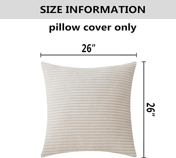 Home Brilliant 2 Pack Super Soft Plush Corduroy Solid Textured Large Throw Euro Pillow Shams Cushion Cover for Couch Floor 26x26 Summer Pillow Covers, for 28x28 Insert, Cream Cheese