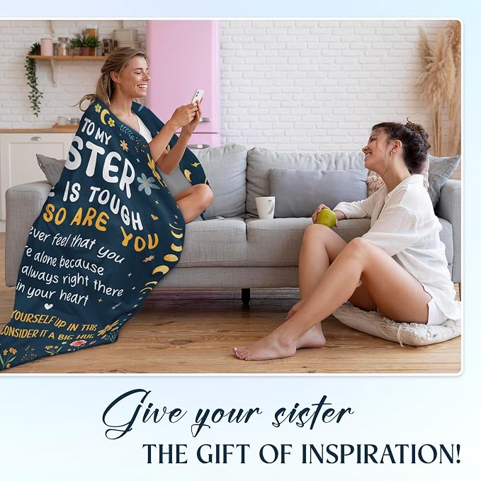 WRAPIX Sister Gifts for Women - Life is Tough But So are You Super Soft Fleece Throw Blanket for Couch Bed 50x60 in - Mothers Day Graduation Birthday Gifts for Sister Women