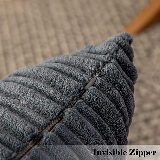 Kevin Textile Striped Corduroy 12”x20” Pillow Covers 2 Pack, Dark Grey