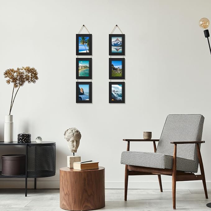 4x6 Collage Picture Frames Set of 2, Rustic Wooden Real Glass Vertical Hanging 3 Opening 4 by 6 Photo Frame, Black