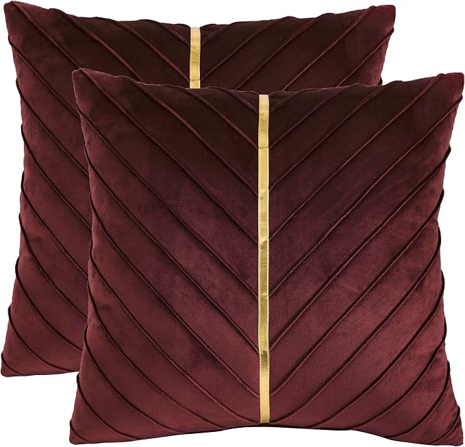 Velvet Throw Pillow Covers 22x22 inch Pack of 2 Gold Decor Burgundy