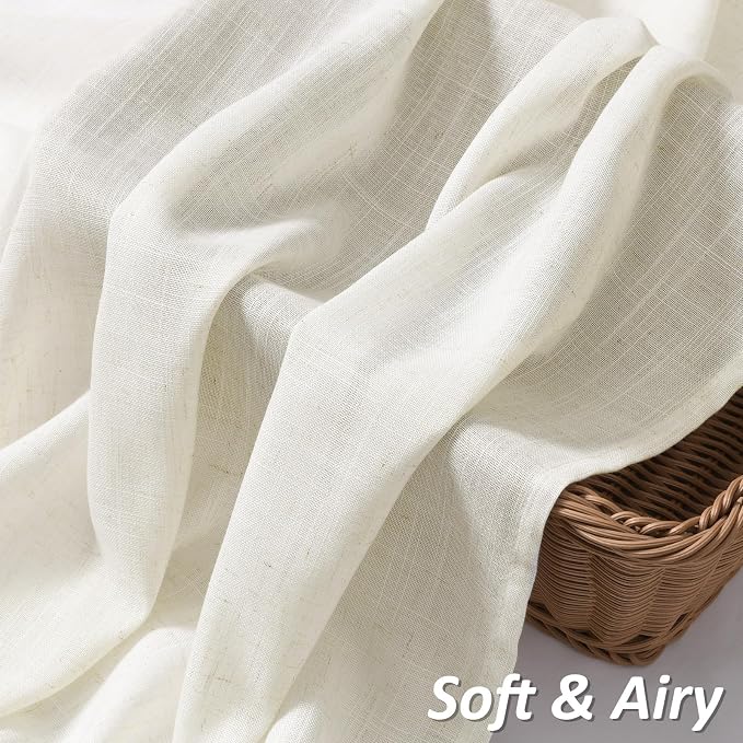 Linen Curtains 94 Inches Long for Living Room Natural Cream Semi Sheer Curtain Rod Pocket 2 Panels Set Boho Farmhouse Light Filtering Window Drapes for Bedroom Beige Ivory 52x94