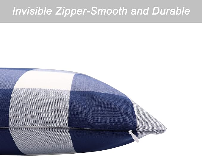 Buffalo Check Plaid Pillow Covers Decorative Outdoor Throw Pillow Covers 12 x 12 Farmhouse Throw Pillows for Couch Sofa Bed Home Pack of 2 Navy Blue