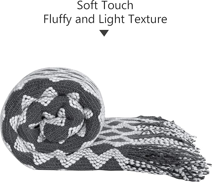 NTBAY Acrylic Knit Throw Blanket, 51 x 67, Grey Wave | Lightweight Acrylic Wave-Knit Throw with 7 Inch Tassels for Sofa, Bed, Reading, Travel, and Decorative Layering