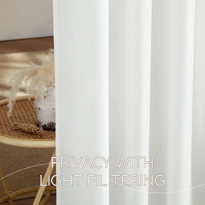 NICETOWN Faux Linen Ivory Sheer Curtains 72 inches Long, Rod Pocket & Back Tab Semi Sheer Linen Blend Window Treatments Privacy with Light Filtering for Living Room, W52 x L72, Set of 2