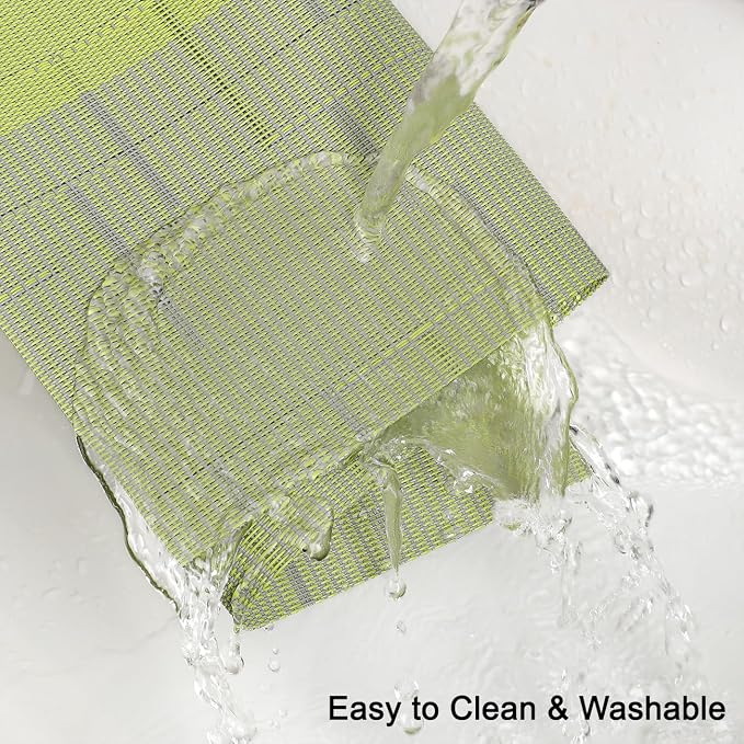 Placemats Set of 4, Vinyl Woven Heat-Resistant Place Mats | Washable Wipeable PVC Table Mats, Non Slip Placemat for Kitchen Dining Indoor Outdoor Table (Gray Grass Green, Set of 4)