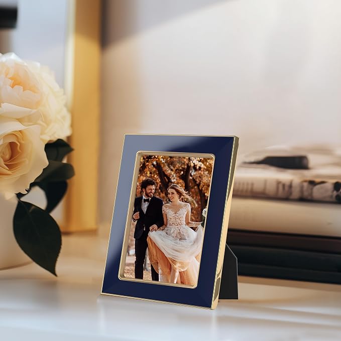 eletecpro 2.5x3.5 Enamel Picture Frame with Real Glass Cover, Navy, 1-Pack