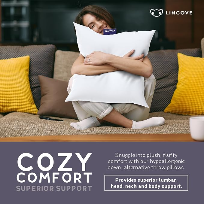 Lincove Euro Throw Pillow Insert Square 14"x22" Pillow – Made in Canada, 100% Cotton Shell, Down Alternative Filling, Vegan-Friendly, Hypoallergenic - Decorative Couch Pillows, 2 Pack