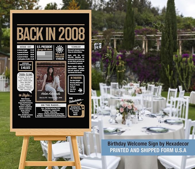 Personalized 17th Birthday Party Decorations Boys, Girls, Him, Her - Custom Gifts Idea For 17 Years Old, Back In The Year You Born Newspaper For 17th Birthday Poster No Frame Black Gold
