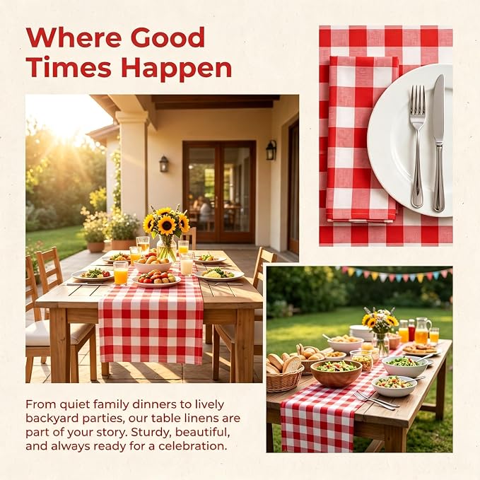 ShinyBeauty 4 Packs Checkered Table Runners 72 Inches Long Red and White | Table Runner Christmas Plaid Linen for Farmhouse Dinning Tables, Buffalo Gingham Cotton Soft Durable, Folded Hem 14 Inch Wide