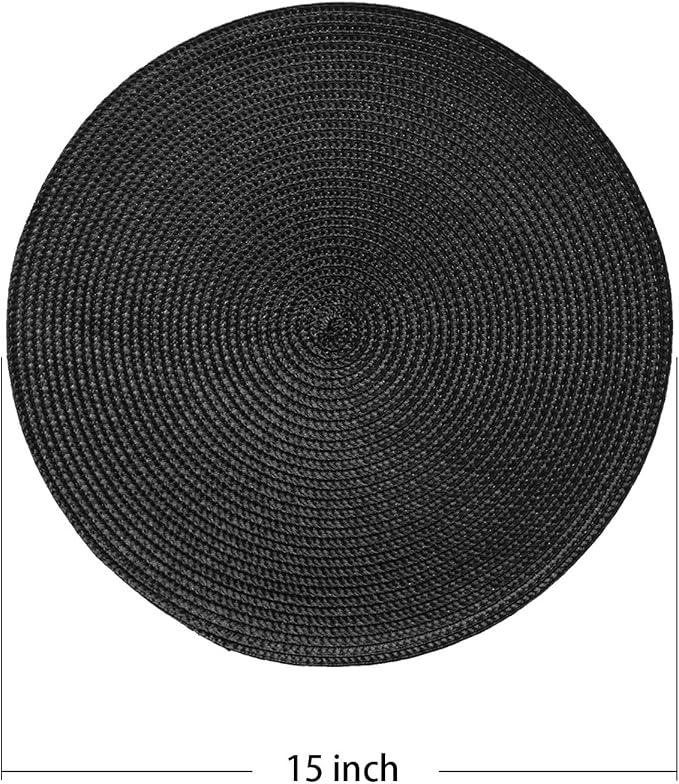 AHHFSMEI Round Placemats Set of 8 Heat Resistant Washable Non-Slip Woven Braided Table Mats for Dining Table Kitchen & Home Decor (Black,8)