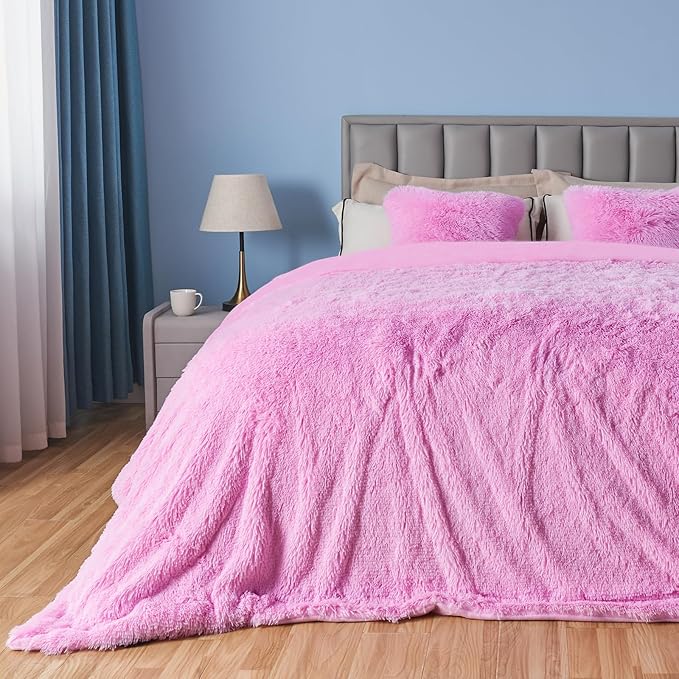 GONAAP Fuzzy Faux Fur Queen Blanket for Couch, Light Pink, 90"x90" | Warm Cozy Plush Shaggy Decorative Reversible Thick Non-Heated Fleece Blanket for Sofa Bed, Gift for Women Men, All Season Use