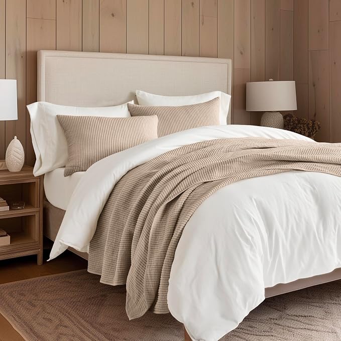 EVERGRACEHOME Cotton Ribbed Matelassé Coverlet Set, King Size, Urban Taupe | Soft Lightweight Bedspread, 3 Pieces, Breathable Cozy Oversized Quilted Bedding Set for All Seasons, with 2 Pillow Shams