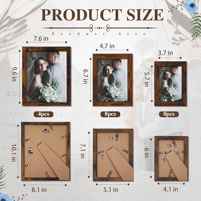 20 Pcs Gallery Wall Frames Set Rustic Picture Frames Collage Assorted Photo Wall Decor Pack for Hanging or Tabletop Display Multi Sizes with 8 x 10, 5 x 7, 4 x 6 (Brown)