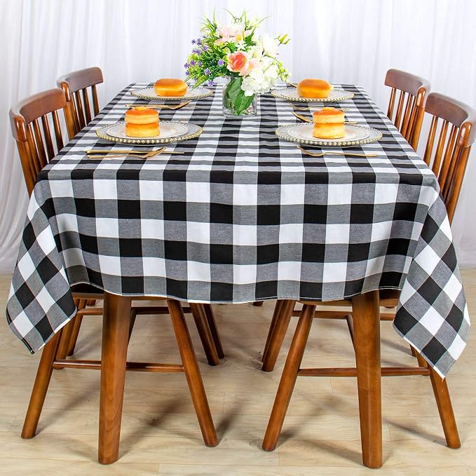 ShinyBeauty Checked Tablecloth Rectangle 54x80-Inch Black and White Buffalo Plaid Tablecloth Washable Check Table Cover Gingham Tablecloths for Dining Room Rustic Table Linen Christmas