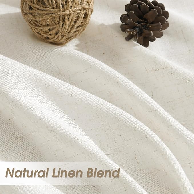 Linen Curtains 90 Inches Long for Living Room Semi Sheer Light Filtering Curtain Back Tab Rod Pocket Neutral Boho Modern Farmhouse Decor Window Drapes for Bedroom 52x90 2 Panels Beige White