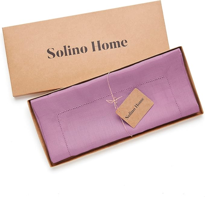 Solino Home 100% Linen Table Runner Violet, Classic Hemstitch 14 x 90 in | Table Runners for 6-8 seater dining tables, hallway tables and consoles | soft plain weave | Pure Linen | OEKO-TEX Certified
