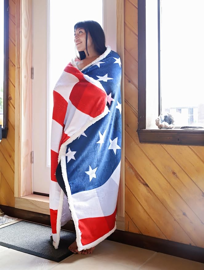 Catalonia Patriotic American Flag Throw Blanket for Veteran and Citizenship | USA Flag Home Decor for Sofa and Bed, Gift for Military Families, 4th of July and Memorial Day, 50 x 60 Inch, Sherpa Fleece